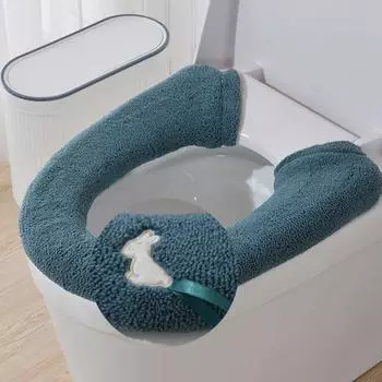 Подушка на сиденье унитаза Мягкая Удобная Дизайн с кнопкой Чехол на сиденье унитаза Стираемая Многоразовая Подушка для унитаза для ванной комнаты AVE