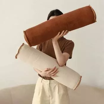 Подушка однотонного цвета с вельветовым краем в виде ракушки, подушка-конфетка для дивана, украшение на талию с коричневый