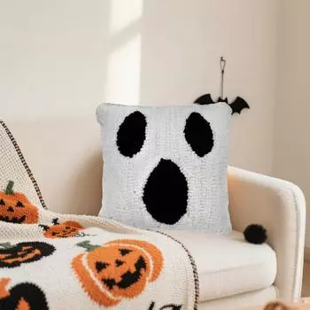 Подушка-плед на Хэллоуин, Украшения на Хэллоуин, Милая подушка-плед, Праздничная подушка-плед 8x8 дюймов, Подушка-плед, Старомодная диванная подушка-плед, One Size белый