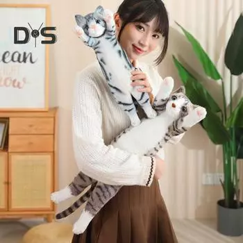 Подушка-плюш в виде кота, милая мягкая игрушка в виде котенка для детей и взрослых, длинная многофункциональная подушка в виде кота, подарок на день рождения, Рождество, День святого Валентина S серый