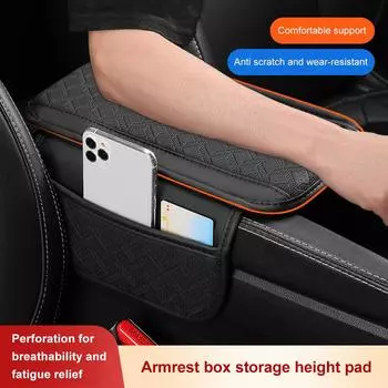 Подушка под подлокотник автомобиля из искусственной кожи с эффектом памяти, центральная консоль, подлокотник, защита подлокотника, коврик с 2 карманами для хранения, поддержка подлокотника чёрный