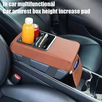 Подушка под подлокотник центральной консоли с подстаканником из пены с эффектом памяти Автомобильный подлокотник Подушка для телефона Держатель для телефона Сумка для хранения Подлокотник из искусственной кожи Высота подлокотника для автомобиля чёрный