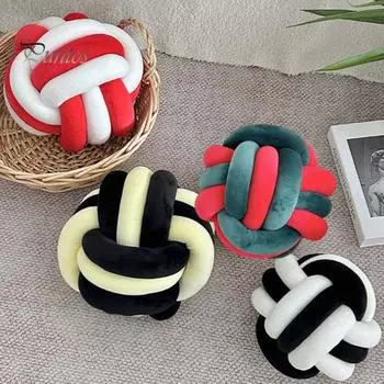 Подушка ручной плетеный узел цветной блок круглый шарообразный плюшевый эластичный спальный компаньон диван украшение дивана подушка для фотографии 28cm черный белый