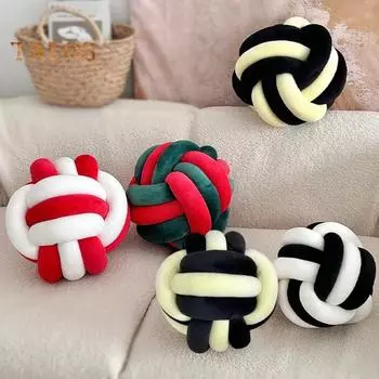 Подушка ручной плетеный узел цветной блок круглый шарообразный плюшевый эластичный спальный компаньон диван украшение дивана подушка для фотографии 28cm черный белый