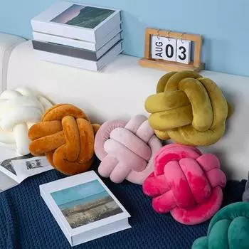 Подушка ручной плетеный узел однотонный круглый шарообразный плюшевый эластичный спальный компаньон для дивана декоративная подушка для фотографии
