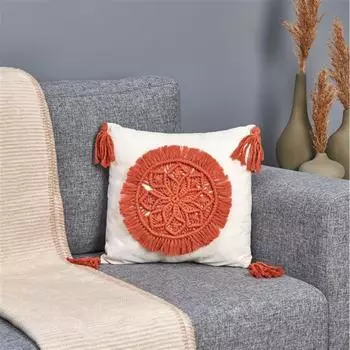 Подушка ручной работы Nuvomon Macrame Кремовый/Оранжевый