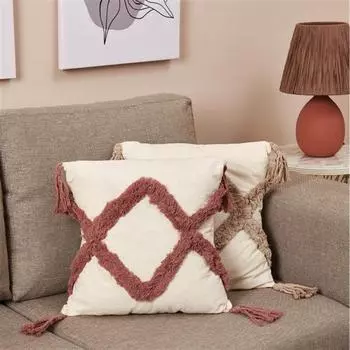 Подушка ручной работы Nuvomon Motif Macrame Пыльная Роза/Экрю 42x42 см