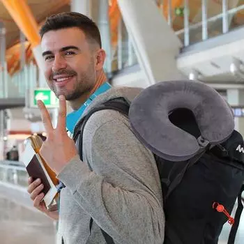 Подушка с эффектом памяти для шеи, подушка для самолета, подушка для путешествий, автомобиля, дома, офиса, путешествия, шеи, подушка для полета One Size серый