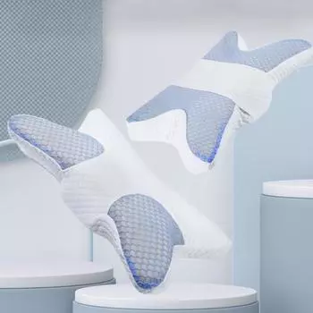 Подушка с эффектом памяти, медленный отскок, эластичная подушка для сна, облегчающая боль в шее, охлаждающая шелковистая ткань, высокоплотная поддержка шеи, можно стирать сбоку сзади C