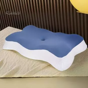 Подушка с эффектом памяти, медленный отскок, эластичная, облегчающая боль в шее, охлаждающая технология, подушка для сна, высокая плотность, поддержка, дышащая, моющаяся, боковая часть спинки синий