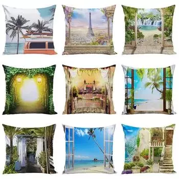 Подушка с архитектурным пейзажем, подушка для сна, обеденный перерыв, наволочка с лесным пейзажем, татами, прикроватная квадратная наволочка 40x40cm