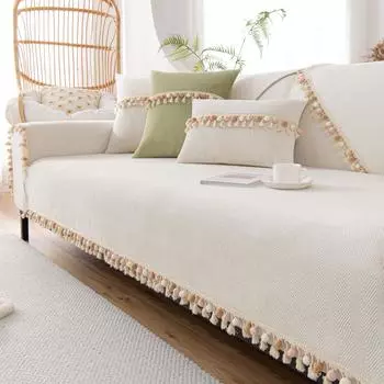 Подушка с бархатными кисточками в кремовом стиле, нескользящая подушка для дивана, универсальный чехол для дивана Four Seasons, простой и свежий чехол для дивана, ткань 70X70