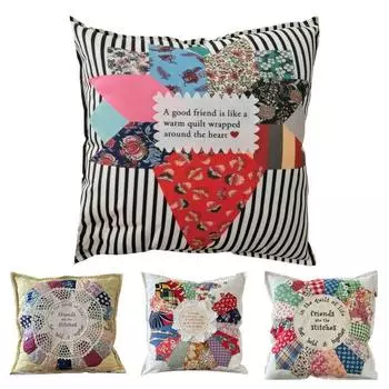 Подушка с цитатами о дружбе, ретро-дизайн, пэчворк, кружевной декор для спальни, гостиной, дивана B
