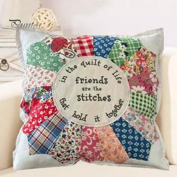 Подушка с цитатами о дружбе, ретро-дизайн, лоскутное кружево, декор для спальни, гостиной, дивана, декоративный подарок с письменным сообщением B