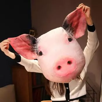 Подушка с имитацией головы животного, свинья, медведь, кукла-панда, мягкая реалистичная игрушка, детский подарок на день рождения, украшение для дома 40cm