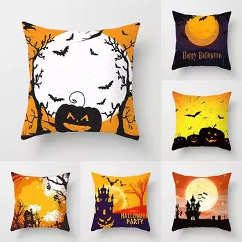 Подушка с изображением дьявола и тыквы, наволочка для дивана, кресла, кровати, декор для дома на тему Хэллоуина 40x40cm