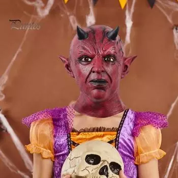 Подушка с лицом дьявола, реквизит для косплея на Хэллоуин, страшный головной убор ужасов с рогами, жуткий латексный костюм для вечеринки, аксессуар для взрослых и детей чёрный