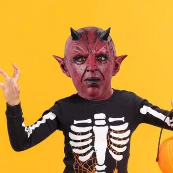 Подушка с лицом дьявола, реквизит для косплея на Хэллоуин, страшный головной убор ужасов с рогами, жуткий латексный костюм для вечеринки, аксессуар для взрослых и детей красный