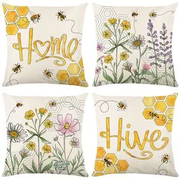Подушка с принтом «День пчелы» в виде цветка, наволочка для подушки в гостиную, диван, украшение для дома 45*45cm JYM428-1