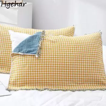 Подушка с рисунком «гусиная лапка» Полотенце для пары Мягкий дышащий Чехол с кисточками Пылезащитный чехол для спальни Полотенца на все времена 52x75cm-one pair синий