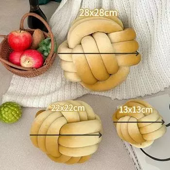 Подушка-шар из золотого бархата с узлом для украшения дивана в гостиной, плетеная вручную из трех нитей веревки, круглая декоративная подушка с градиентом 22x22CM(8.66inch) вино красного