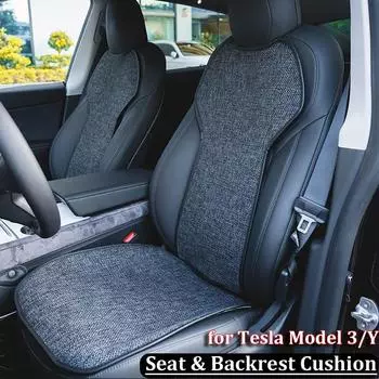Подушка сиденья Model3 для Tesla Model 3 Y 2022 2023 Дышащий льняной защитный чехол для сиденья Подушка спинки Аксессуары для интерьера