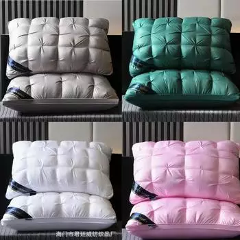 Подушка Twisted Flower White 100% гусиный пух Подушка для сна в подарок Пуховая подушка Queen King 100% хлопок Белая подушка для защиты шеи 48x74cm-Low pillow