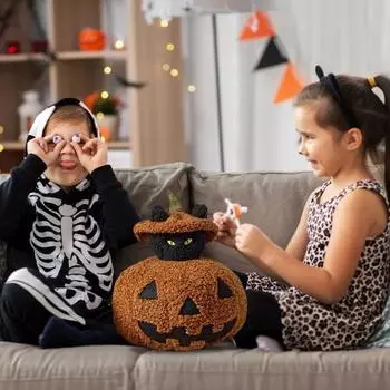 Подушка-тыква в виде черного кота на Хэллоуин, плюшевая подушка-тыква, 3D-игрушка для дивана на Хэллоуин для детей