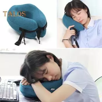 Подушка U-образной формы с защитой шеи, с эффектом памяти, толстая эластичная, с медленным отскоком, для путешествий, с регулируемой лентой, для снятия боли, для поддержки шеи в дальнем полете, для офиса королевский синий