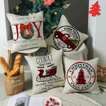 Подушка в красную и черную клетку, рождественская, праздничная, чехол для подушки из льна с мультяшным принтом, праздничная, чехол для подушки не включает в себя сердцевину подушки 45*45cm