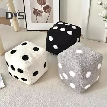 Подушка в виде игральных костей, имитация игральных костей, плюшевая подушка в виде кубического куба, мягкая подушка для спины дивана, подушка для офиса, автомобиля, спальни, декоративная подушка 20x20cm чёрный