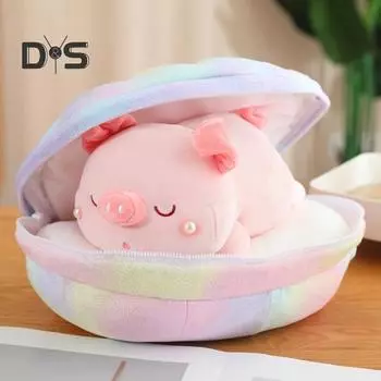 Подушка в виде плюшевой свиньи, мягкая игрушка в виде свиньи в ракушке, мягкая подушка в виде свиньи для кровати, гостиной, дивана, декора, подарков на день рождения розовый