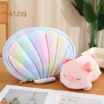 Подушка в виде плюшевой свиньи, мягкая игрушка в виде свиньи в ракушке, мягкая подушка в виде свиньи для кровати, гостиной, дивана, декора, подарков на день рождения розовый