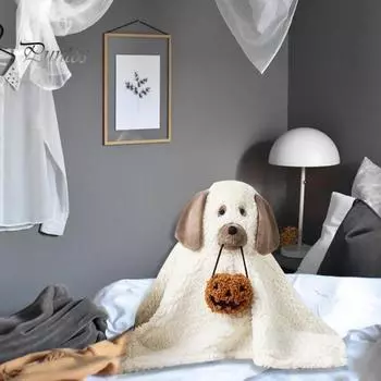Подушка в виде собаки-призрака на Хэллоуин, плюшевая кукла в виде собаки-призрака с тыквой, пригодная для машинной стирки, плюшевая подушка для домашнего декора на Хэллоуин белый