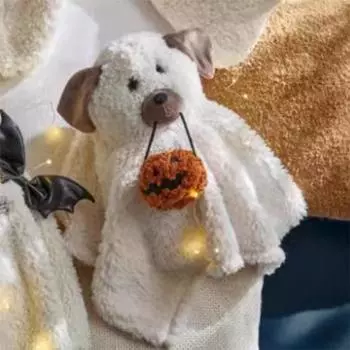 Подушка в виде собаки-призрака на Хэллоуин, плюшевая кукла в виде собаки-призрака с тыквой, пригодная для машинной стирки, плюшевая подушка для домашнего декора на Хэллоуин белый