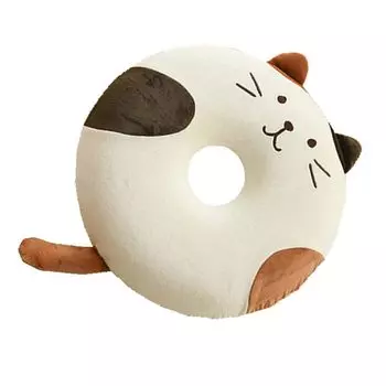Подушка Zabuton Круглая подушка в форме пончика Подставка для талии Кошка Милая форма мордочки с ушками и сиденьем Стул для спины Пончик Подушка-хвост! Подушка, подушечка,
