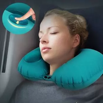 Подушки для путешествий, самолеты, надувная супер легкая портативная подушка для шеи, U-образная автоматическая надувная подушка для шейного позвонка 1 pcs чёрный