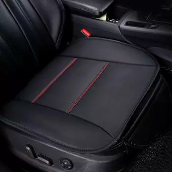 Подушки на сиденья автомобиля из натуральной кожи премиум-класса — полностью кожаные, противоскользящие, комплект из 3 предметов для любого сезона, без спинки single seat чёрный/красный