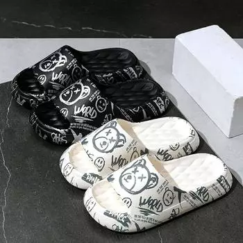 Подушки-слайды с мультяшным принтом — мягкие, легкие, нескользящие, душевые слайдеры с открытым носком — идеально подходят для пляжа, бассейна и дома 36-37 белый