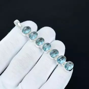 Подвеска Аквамарин, Подвеска из стерлингового серебра 925 пробы, Подвеска ручной работы, Антикварная подвеска, Подвеска с драгоценным камнем Аквамарин, Подарок для вечеринки 3.14 синий