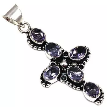 Подвеска Аметист Кварц Драгоценный Камень Подарок Для Нее Серебряные Украшения 2.25