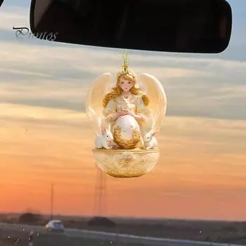 Подвеска Angel Bunny для автомобиля, 2D, плоский акриловый подвесной аксессуар для зеркала заднего вида автомобиля, окон, сумок, ключей A
