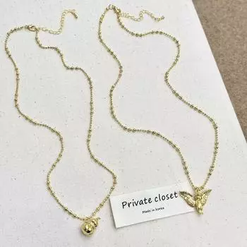 Подвеска «Ангел» в стиле ретро Xiaohongshu 2024: Милое женское ожерелье «Золотые крылья» angel with open wings bead necklace