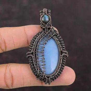 Подвеска Angelite, подвеска из медной проволоки, подвеска из драгоценного камня, подвеска Angelite из меди, подвеска Labradorite, ювелирное изделие ручной работы, подарок на годовщину