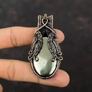 Подвеска Apache Pyrite, медная проволочная обернутая подвеска, ручная работа, проволочный дизайн, ювелирные изделия, драгоценный камень, медные украшения, подарок для матери, лечебный камень