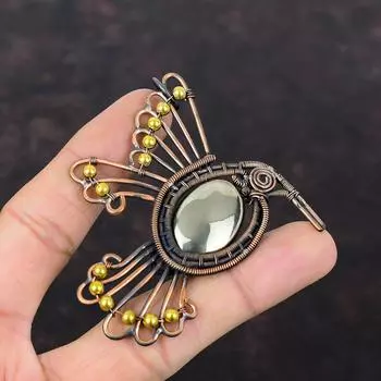 Подвеска Apache Pyrite, медная проволочная обертка, подвеска в виде птицы, ювелирное изделие ручной работы, обернутое проволокой, подвеска из драгоценных камней для подарка, медные украшения