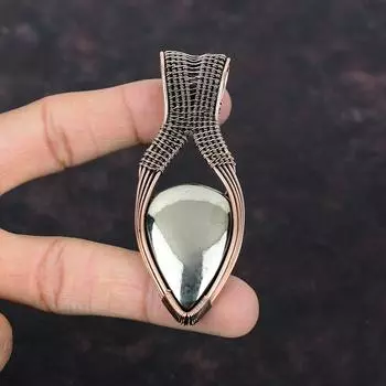 Подвеска Apache Pyrite, подвеска из медной проволоки, подвеска ручной работы, ювелирное изделие с проволочной обмоткой, подвеска из драгоценного камня, пирит, медное ювелирное изделие, подарок на годовщину