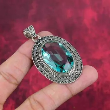 Подвеска Aqua Apatite, кулон из стерлингового серебра 925 пробы, ювелирные изделия ручной работы с драгоценными камнями, подарки для жены, абсолютно новый кулон 2.36 Inches синий