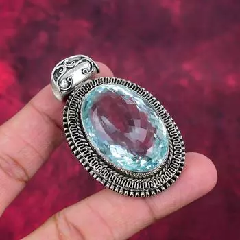 Подвеска Aqua Apatite, кулон из стерлингового серебра 925 пробы, ювелирные изделия ручной работы с драгоценными камнями, подарки для жены, абсолютно новый кулон 2.40 синий