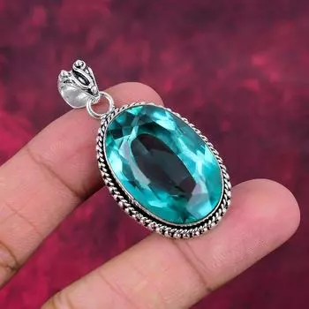 Подвеска Aqua Apatite, кулон из стерлингового серебра 925 пробы, ювелирные изделия ручной работы с драгоценными камнями, подарки для жены, абсолютно новый кулон 2.04 Inches синий